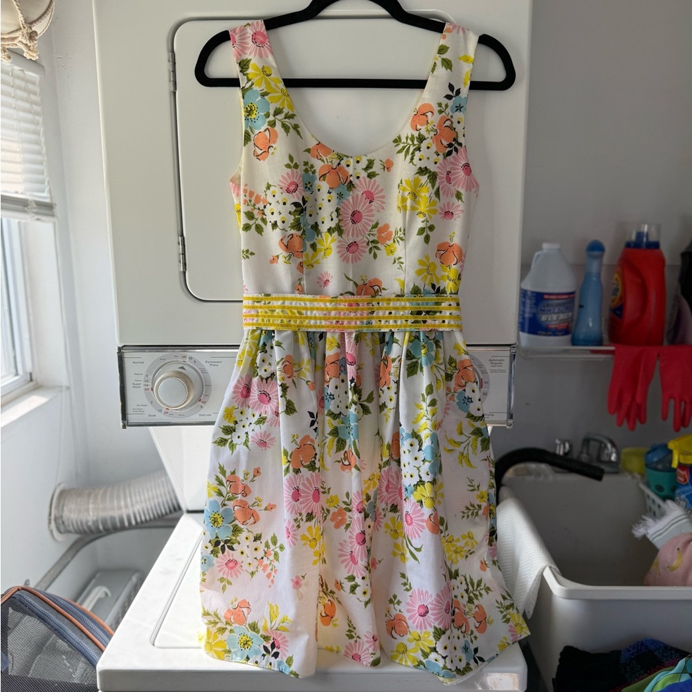 Handmade Floral Sleeveless Fit-and-Flare Dress - Pastel Garden Print